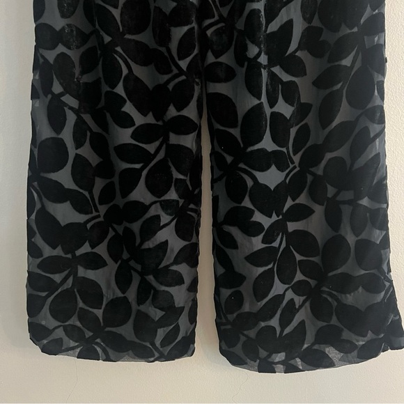 Gretchen Scott Leaf Burnout Velvet Palazzo Pants Sheer Pull On Ankle Black XXS - Picture 5 of 14